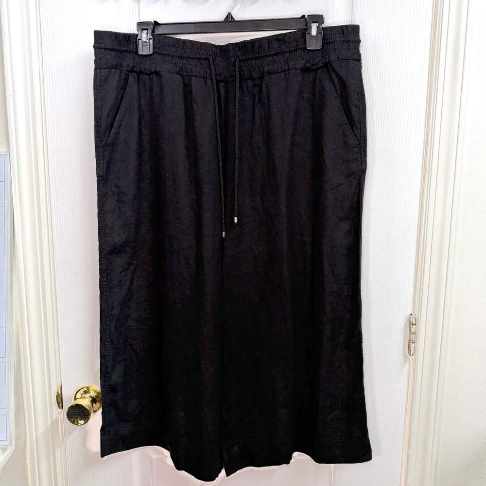 Time and Tru black pull on pocket cropped linen blend lightweight casual pants